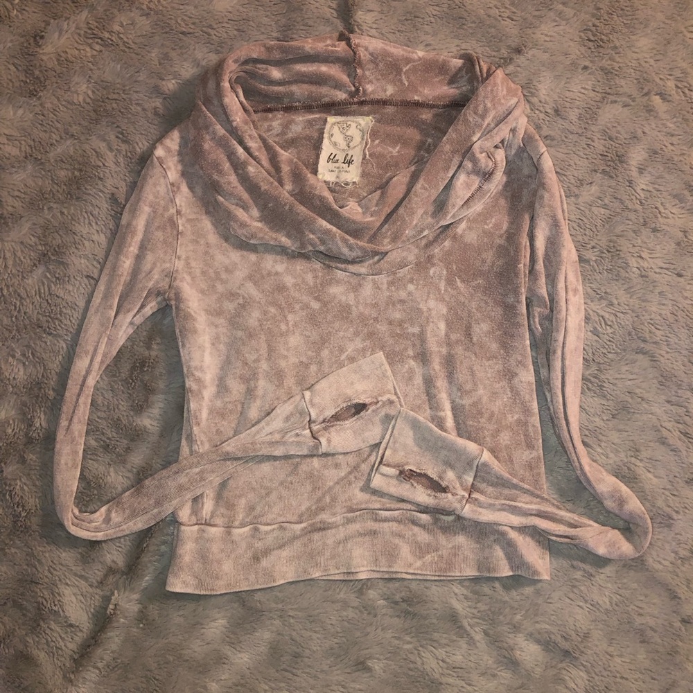 Blue Life Cowl Neck Long Sleeve Top w Thumb Holes